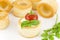 Vol-au-vent with cream cheese, tomato and basil