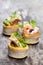 Vol-au-vents puff pastry cases filled with salted squid and oct