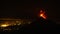 Volcan Fuego erupts at night, seen from Volcan Acatenango in Guatemala.