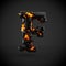 Volcanic alphabet letter F uppercase isolated on black background.