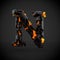 Volcanic alphabet letter N uppercase isolated on black background.