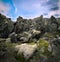 Volcanic basalt lava landscape