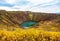 Volcanic crater Kerid with blue lake inside, Iceland tourist attraction