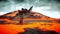 Volcanic Eruption. Dinosaur. Prehistoric period, rocky landscape. Realistic 4K animation.