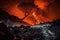 Volcanic eruption with flowing lava and ash emission. Natural disaster. Dramatic landscape with active volcano. Created