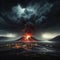 Volcanic eruption forms in earths crust around town