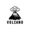 Volcanic eruption with lava and smoke vector illustration in black and white color
