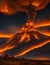 During a volcanic eruption, rivers of molten lava flow relentlessly, unleashing the raw power of nature