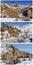 Volcanic formation cliffs mountain snow collage