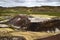 Volcanic landscape in early summer. Grabrok Crater, West Iceland.