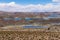 Volcanic landscape with lagoons at 3.200 meters above sea level in Lauca National park, Chile.