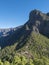 Volcanic landscape and lush pine tree forest, pinus canariensis view from Mirador de la Cumbrecita viewpoint at national