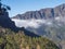 Volcanic landscape and lush pine tree forest, pinus canariensis view from Mirador de la Cumbrecita viewpoint at national