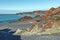 Volcanic lava formations in the border Djupalonssandur Bay, in Icelandic Snaefellsjokull National Park