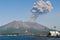 Volcanic plume rising over Sakurajima in Kagoshima, Japan