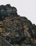 Volcanic rock formations against a foggy background, Mount Kenya