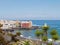 Volcanic sand beach and harbour of Tenerife