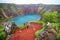 Volcano crater with a lake inside, Iceland landscape.