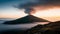 volcano emitting white smoke, cloudy, ash and eruption time lapse background