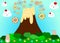 Volcano erupting donuts funny cartoon illustration