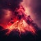 Volcano erupting in the sky with smoke and lava, AI