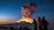 Volcano eruption in Kamchatka, Russia. People watching the eruption. Generative AI