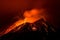 Volcano eruption landscape at night - Mount Etna in Sicily