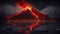 Volcano eruption. Lava flow down the slopes. Smoke rises in night sky. Generative AI