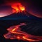 volcano eruption with lava river flow on ground at night time