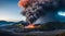 volcano eruption with massive high bursts of lava and hot clouds soaring high into the sky, pyroclastic flow