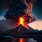 volcano eruption with massive high bursts of lava and hot clouds soaring high into the sky, pyroclastic flow