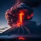 volcano eruption with massive high bursts of lava and hot clouds soaring high into the sky, pyroclastic flow