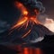 volcano eruption with massive high bursts of lava and hot clouds soaring high into the sky, pyroclastic flow in asia