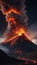 volcano eruption with massive high bursts of lava and hot clouds soaring high into the sky, pyroclastic flow in asia