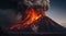 volcano eruption with massive high bursts of lava and hot clouds soaring high into the sky, pyroclastic flow in asia