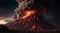 volcano eruption with massive high bursts of lava and hot clouds soaring high into the sky, pyroclastic flow in asia