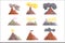 Volcano eruption set, volcanic magma blowing up, lava flowing down cartoon vector Illustrations