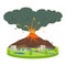 Volcano eruption in small city cartoon vector illustration