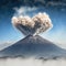 Volcano eruption, smoke into sky in shape of heart. Generative AI