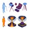 Volcano Eruptions And Volcanologist Isometric Icons