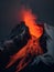 A volcano erupts lava as it erupts into the air. AI generative image.