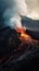 A volcano erupts lava and steam into the air. AI generative image.