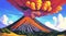 Volcano erupts smoke landscapes digital painting illustation. Ai generated for instagram