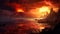 Volcano erupts in a vibrant sunset panorama. AI Generative.