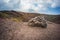 Volcano Etna view Silvestri crater with big stone in front