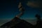 Volcano Fuego erupting at night from view of Volcano Acatenango, Guatemala