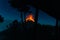 Volcano Fuego erupting at night from view of Volcano Acatenango, Guatemala