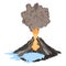 Volcano icon. Magma nature blowing up with smoke. An awakened vulcan activity fire and smoke element. Volcano eruption