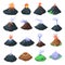 Volcano icons set, isometric style