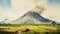 Volcano Lava Painting With Tree And Grass In Inio Asano Style